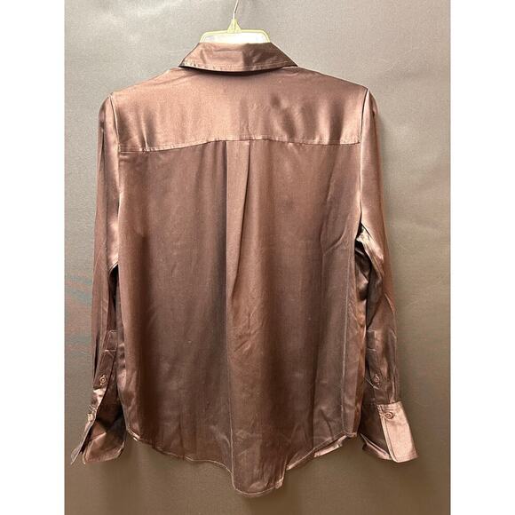 NWT J Crew100% Satin Brown Long Sleeve Blouse Button Down Pockets  Sz Small - Picture 2 of 13